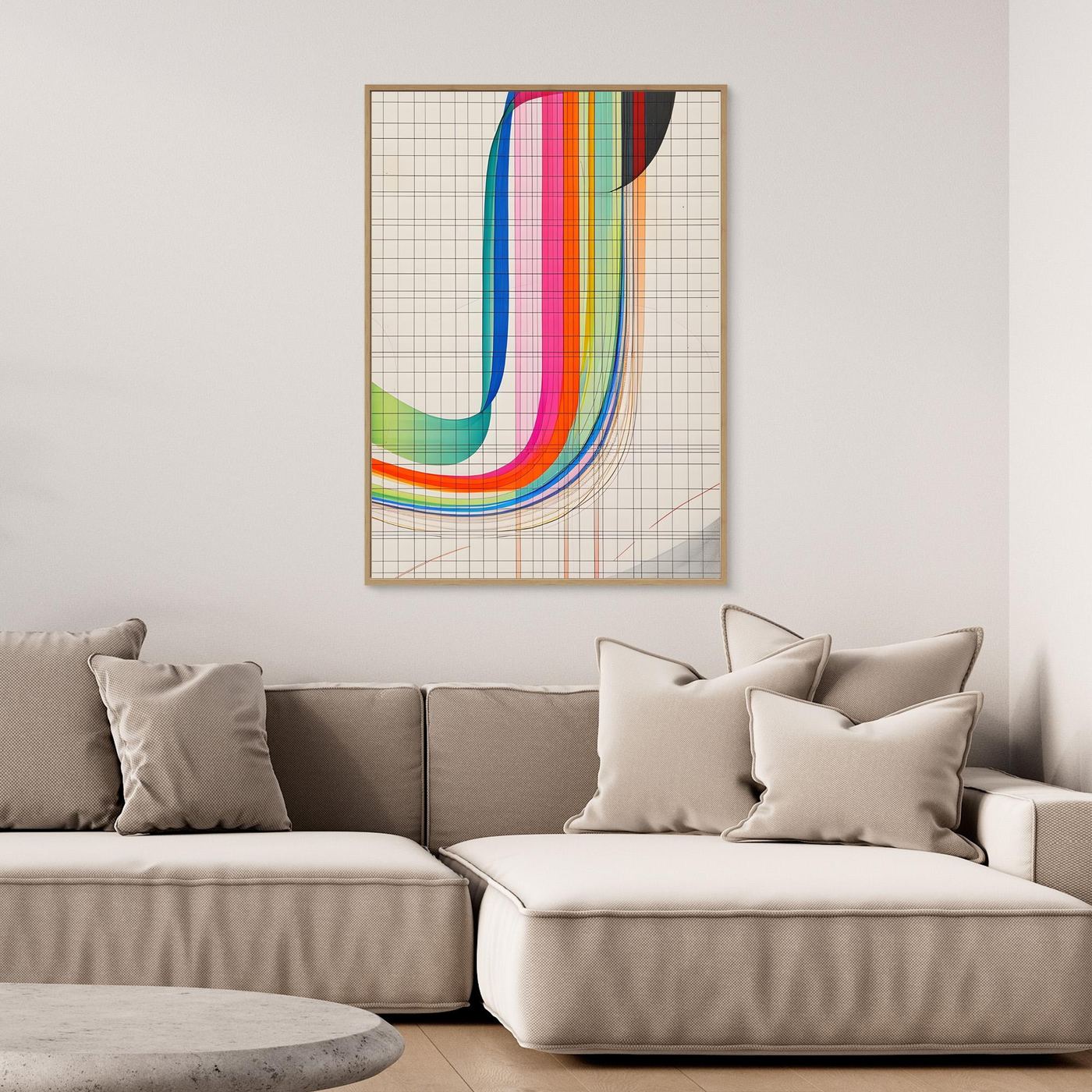 Modern Rainbow Gradient Line Art with Geometric Grid