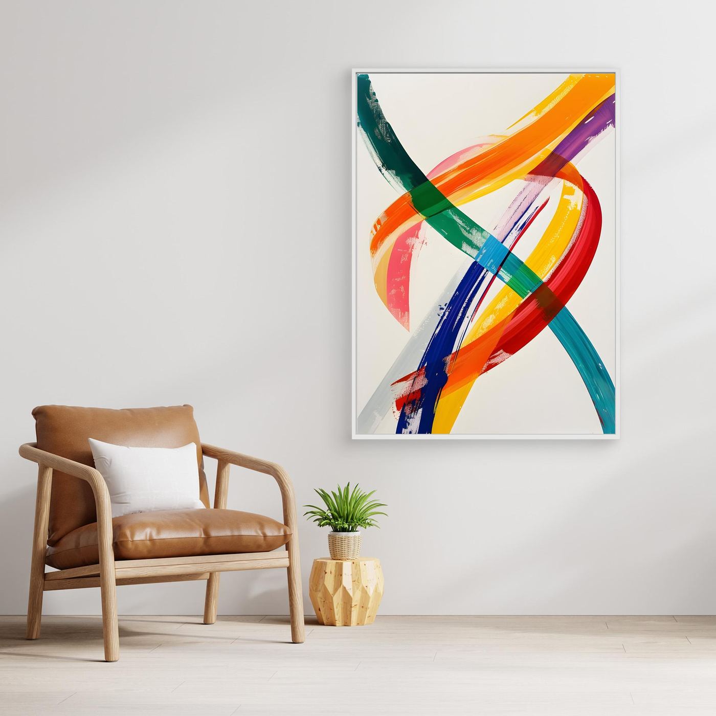 Colorful Interwoven Brushstroke Abstract Canvas Wall Art