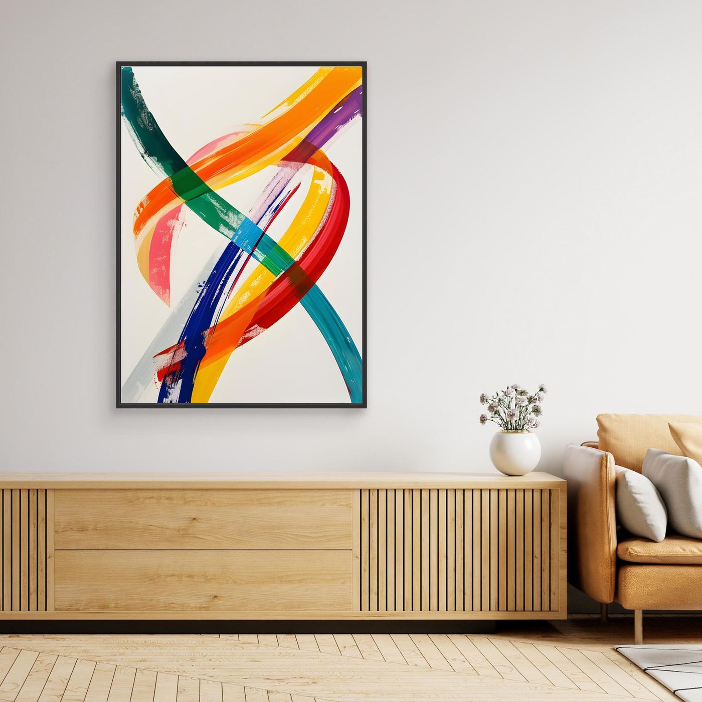 Colorful Interwoven Brushstroke Abstract Canvas Wall Art