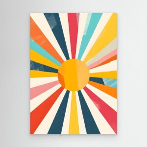Modern Geometric Sunburst Canvas Wall Art – Colorful Retro Abstract Sunshine Design