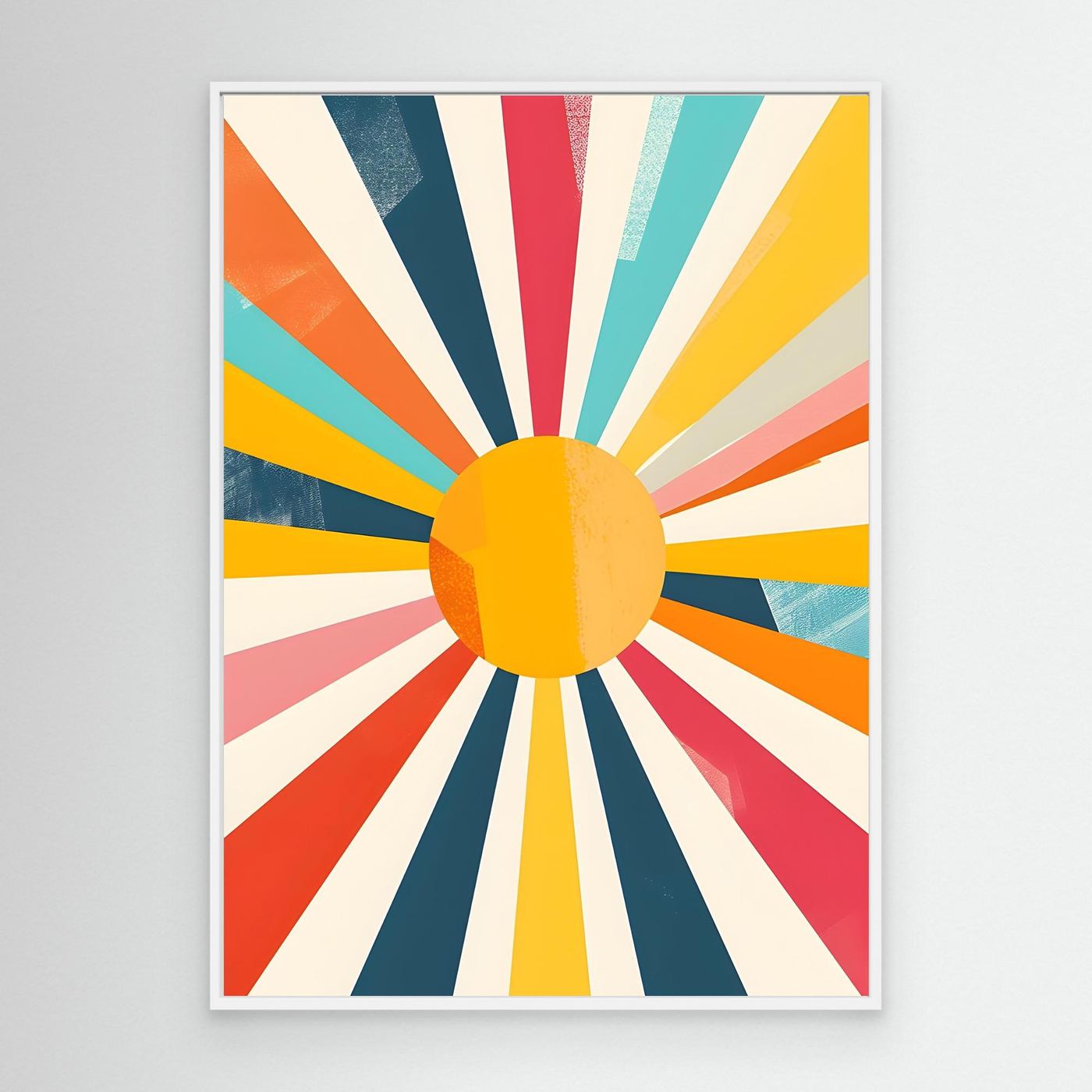 Modern Geometric Sunburst Canvas Wall Art – Colorful Retro Abstract Sunshine Design