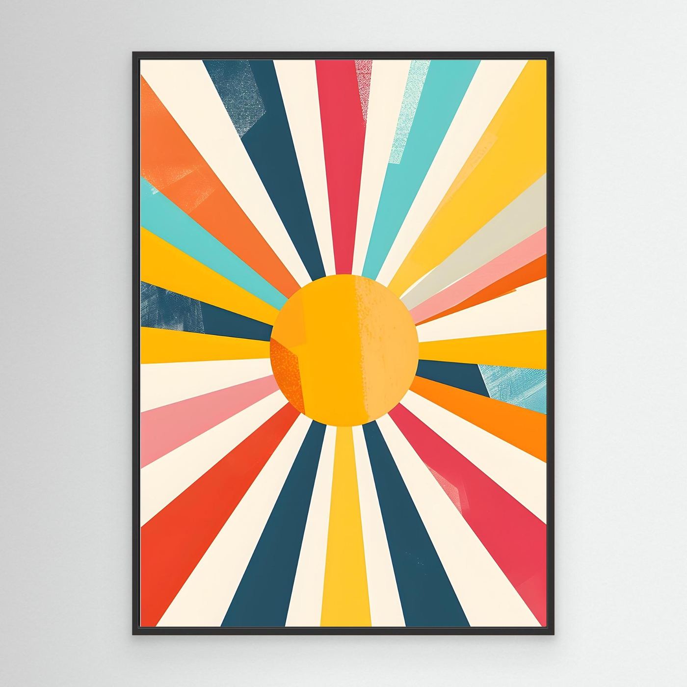 Modern Geometric Sunburst Canvas Wall Art – Colorful Retro Abstract Sunshine Design