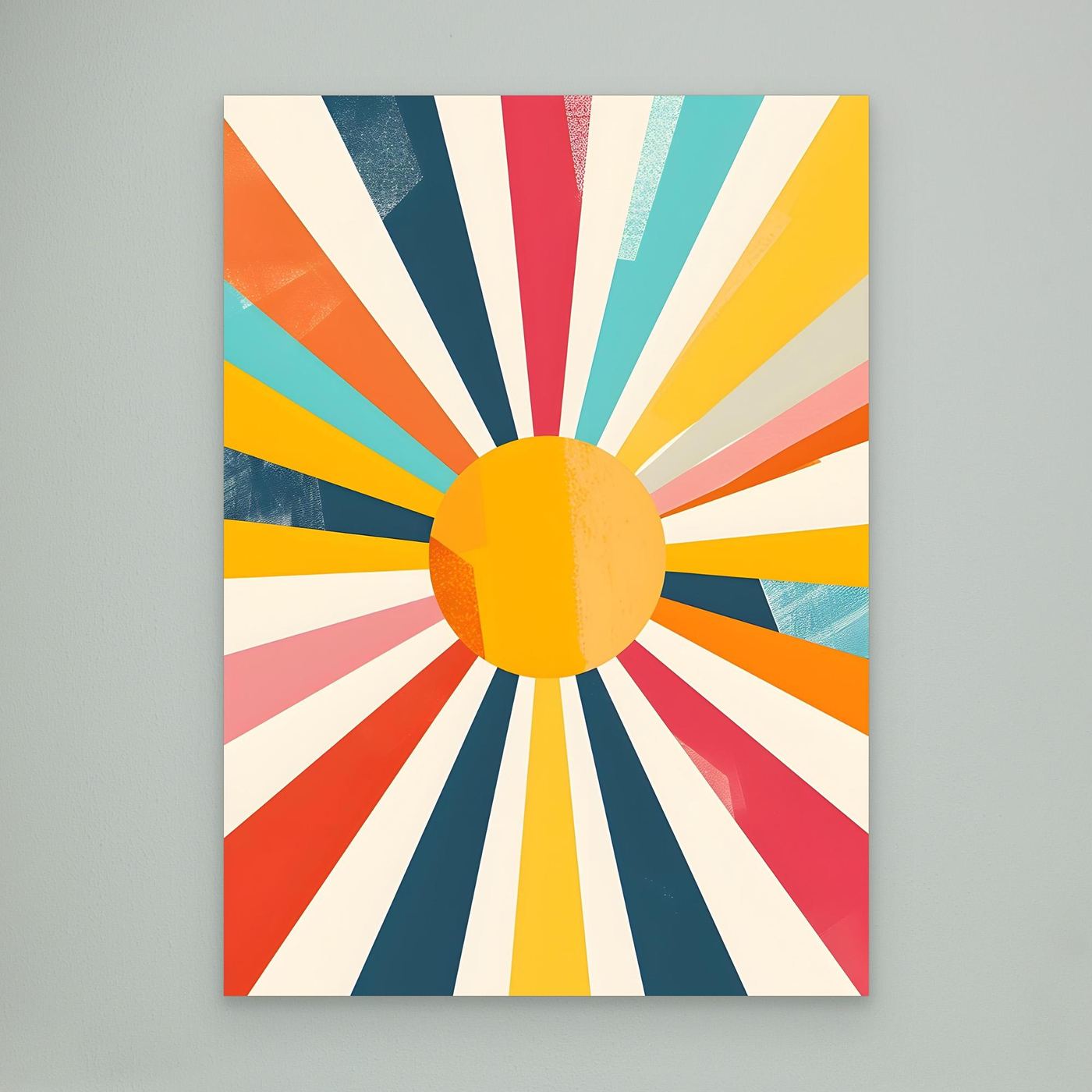 Modern Geometric Sunburst Canvas Wall Art – Colorful Retro Abstract Sunshine Design