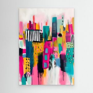 Colorful Abstract Cityscape Canvas | Modern Urban Skyline Expressionist