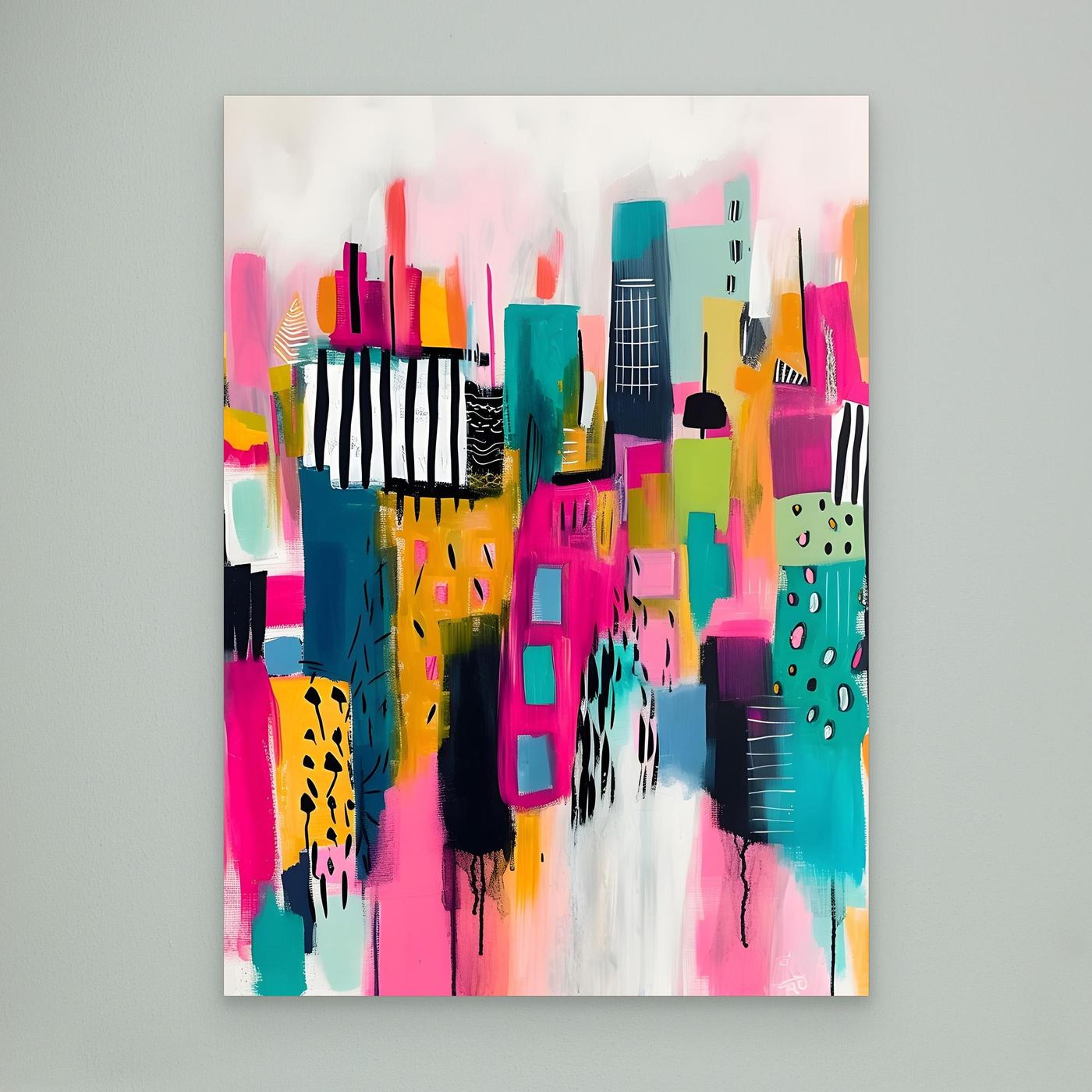 Colorful Abstract Cityscape Canvas | Modern Urban Skyline Expressionist