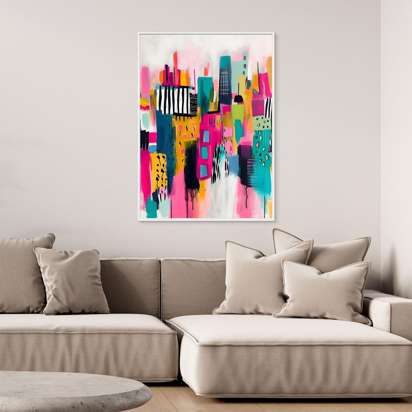 Colorful Abstract Cityscape Canvas | Modern Urban Skyline Expressionist