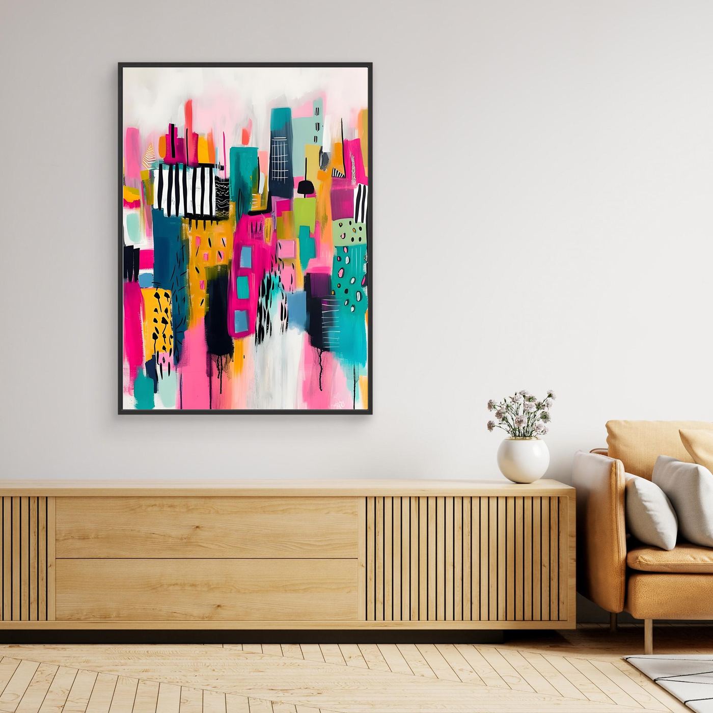 Colorful Abstract Cityscape Canvas | Modern Urban Skyline Expressionist