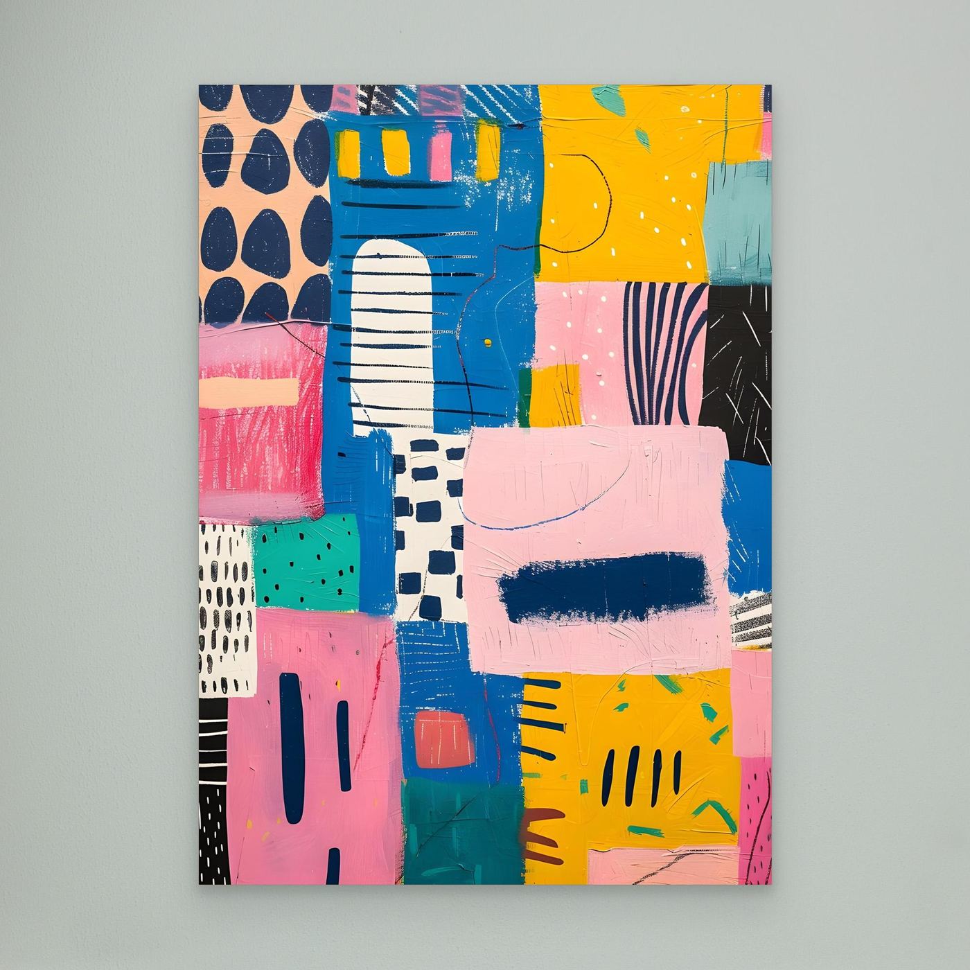 Colorful Geometric Patchwork Abstract Canvas