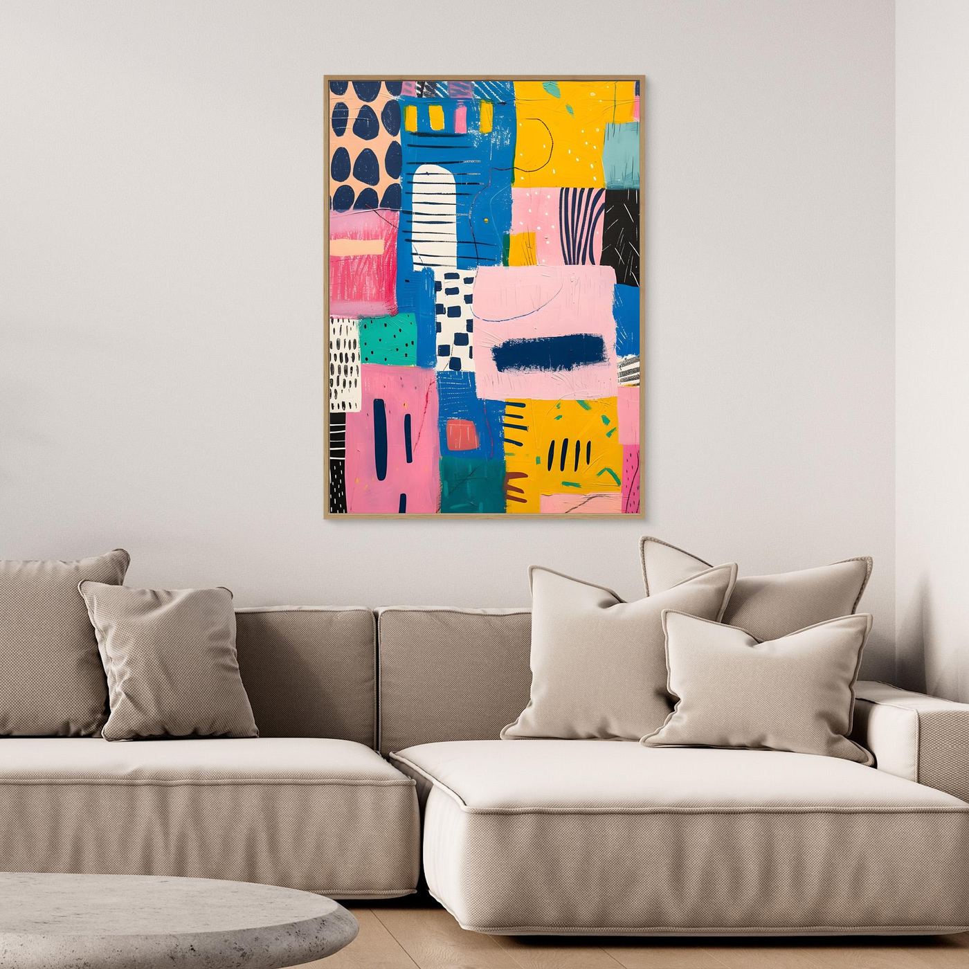 Colorful Geometric Patchwork Abstract Canvas