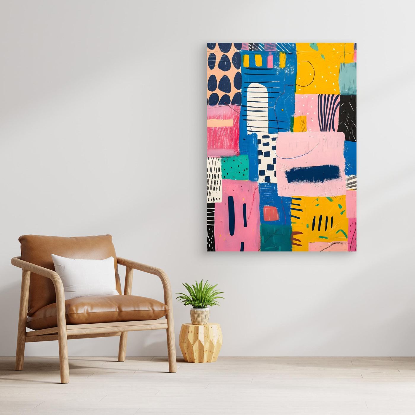 Colorful Geometric Patchwork Abstract Canvas