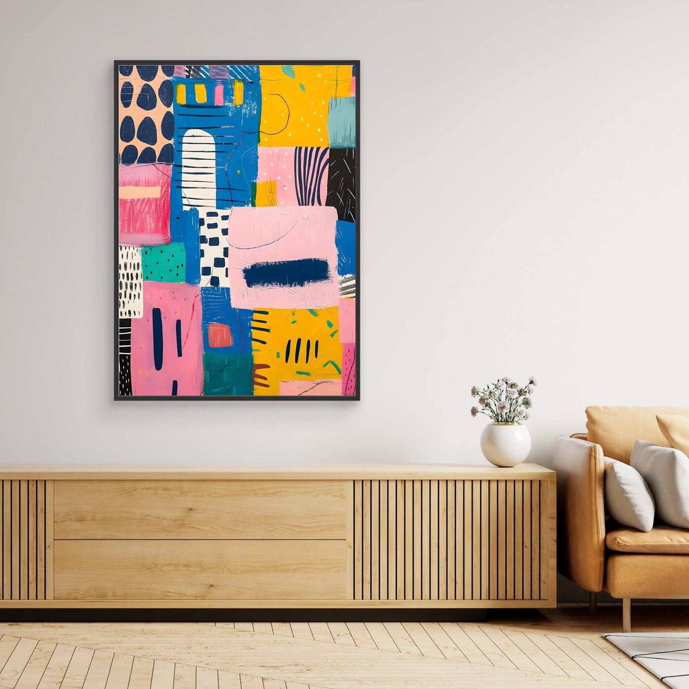 Colorful Geometric Patchwork Abstract Canvas