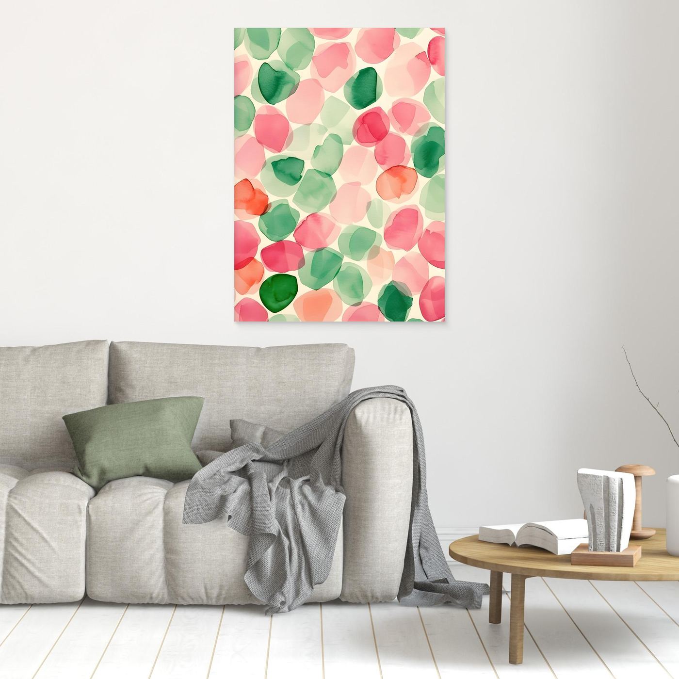 Abstract Watercolor Pink and Green Organic Shapes Pattern