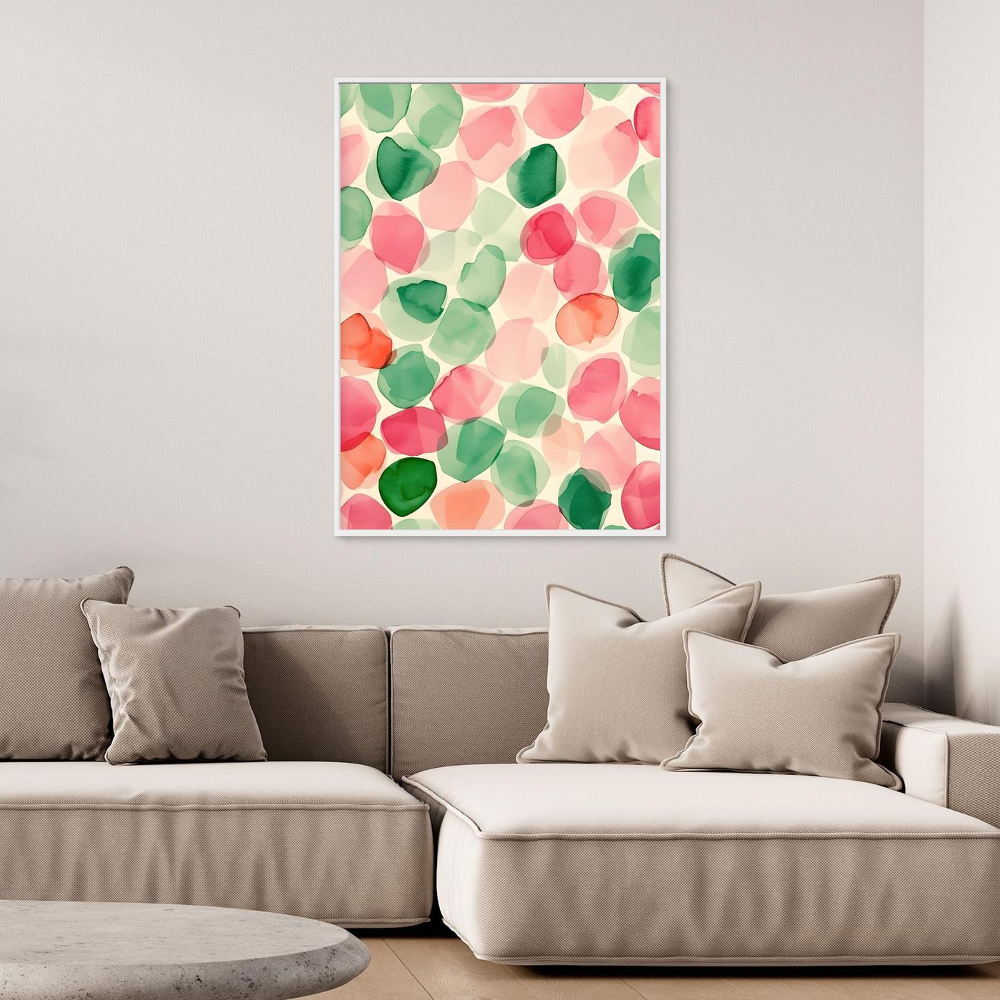 Abstract Watercolor Pink and Green Organic Shapes Pattern