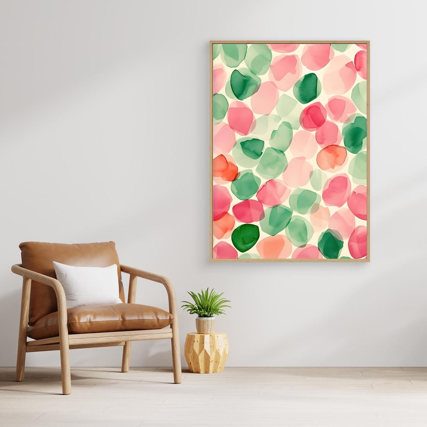Abstract Watercolor Pink and Green Organic Shapes Pattern