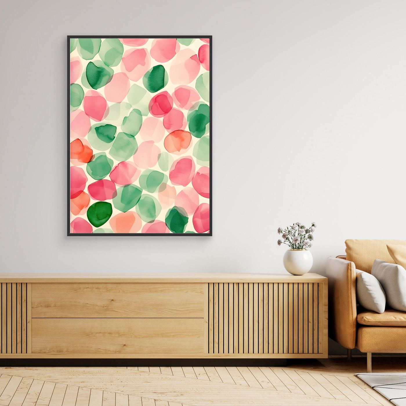 Abstract Watercolor Pink and Green Organic Shapes Pattern