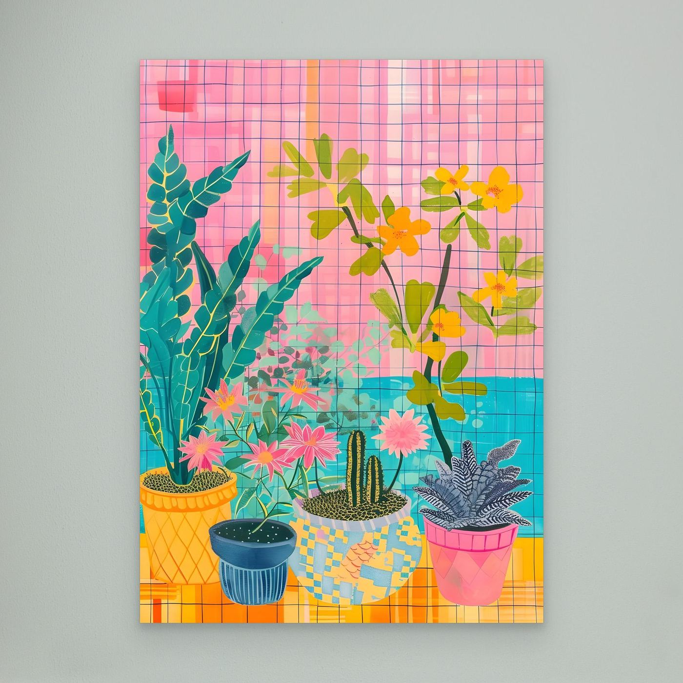 Colorful Tropical Botanical Garden with Decorative Potted Plants