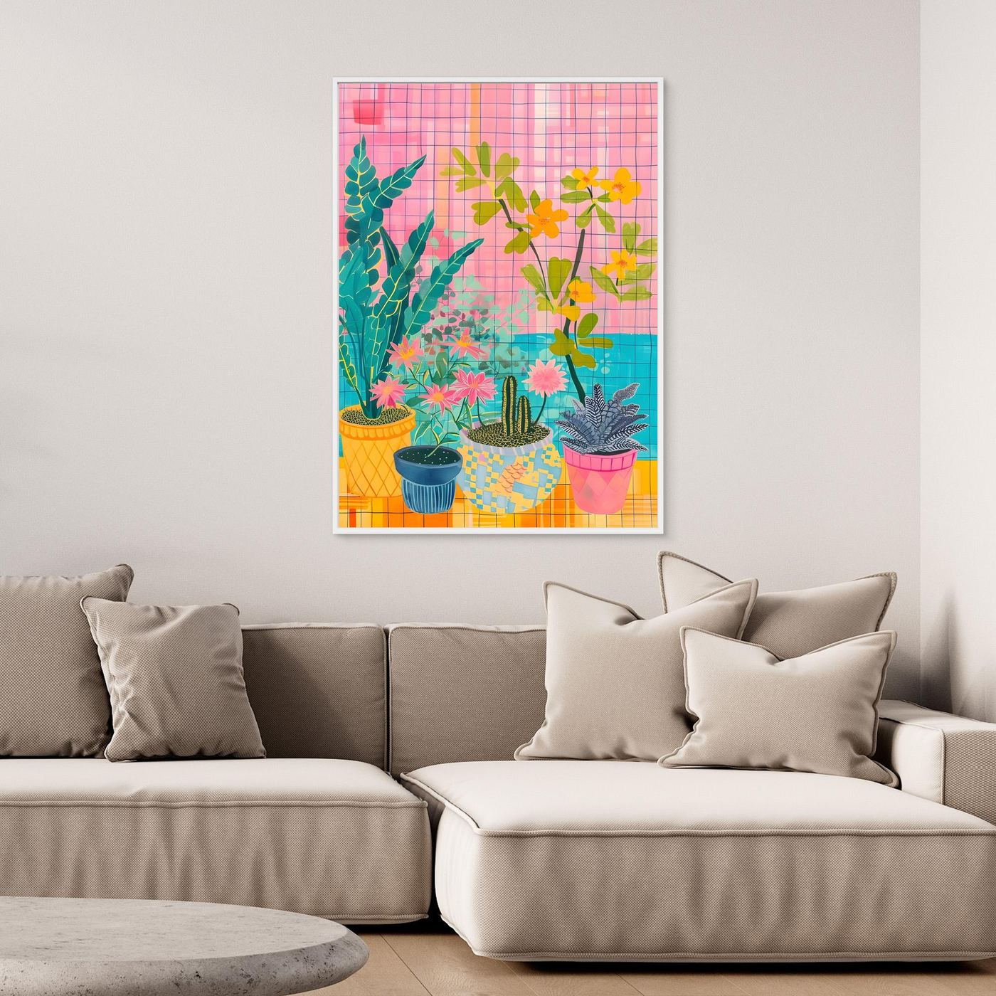 Colorful Tropical Botanical Garden with Decorative Potted Plants