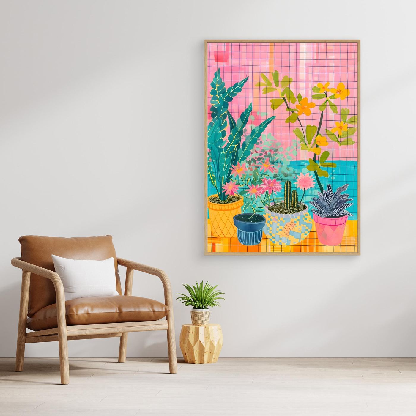 Colorful Tropical Botanical Garden with Decorative Potted Plants