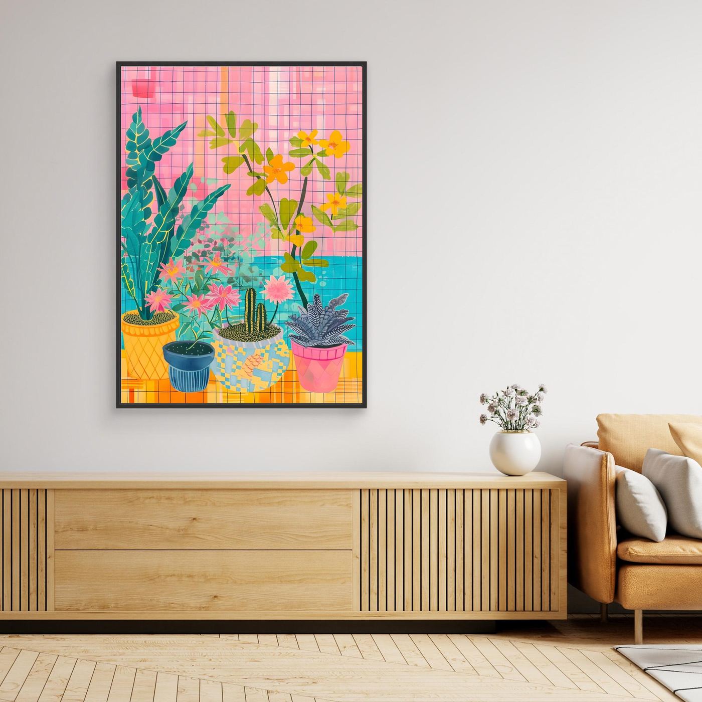 Colorful Tropical Botanical Garden with Decorative Potted Plants
