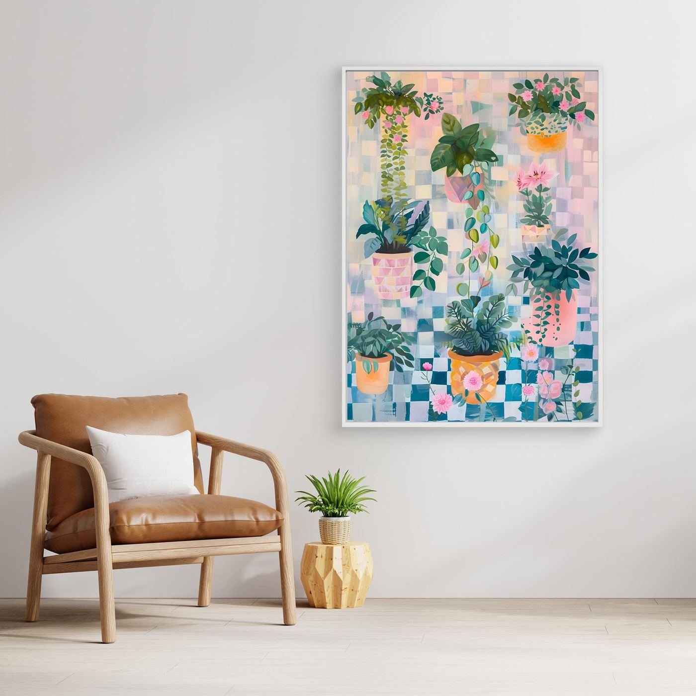 Modern Colorful Abstract Brushstroke Painting with Geometric Elements