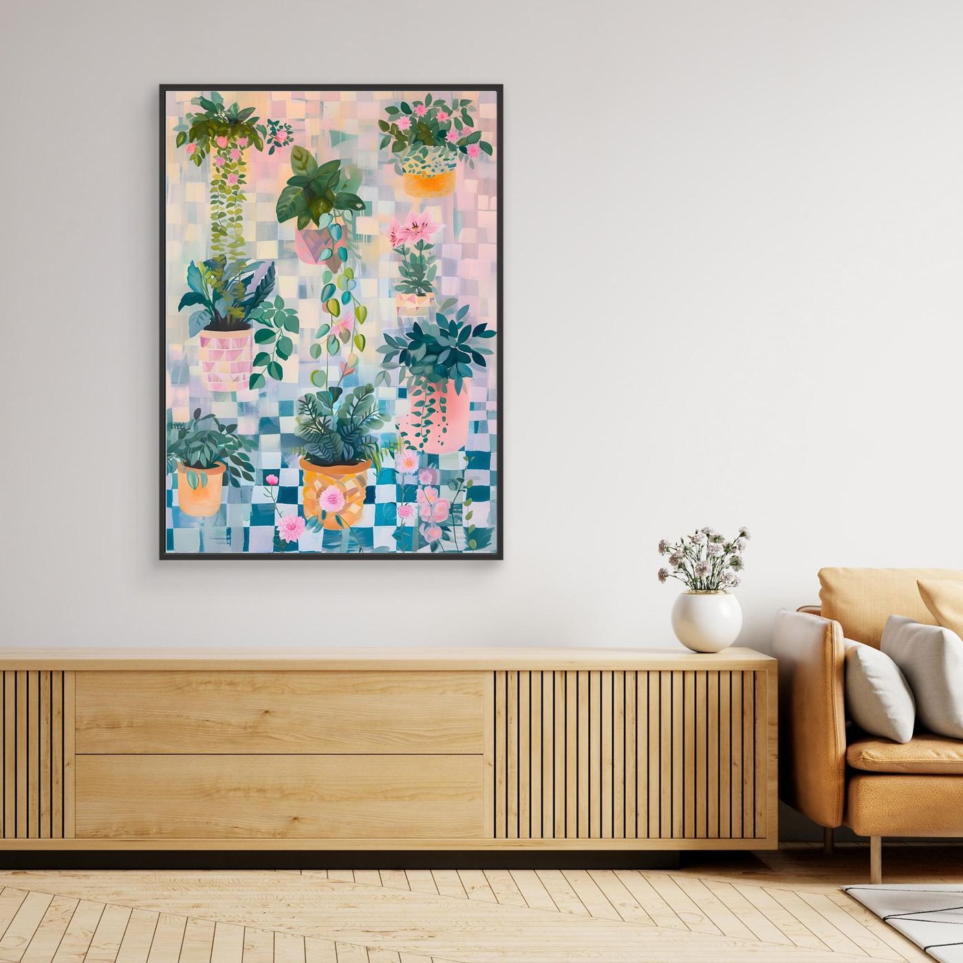 Modern Colorful Abstract Brushstroke Painting with Geometric Elements
