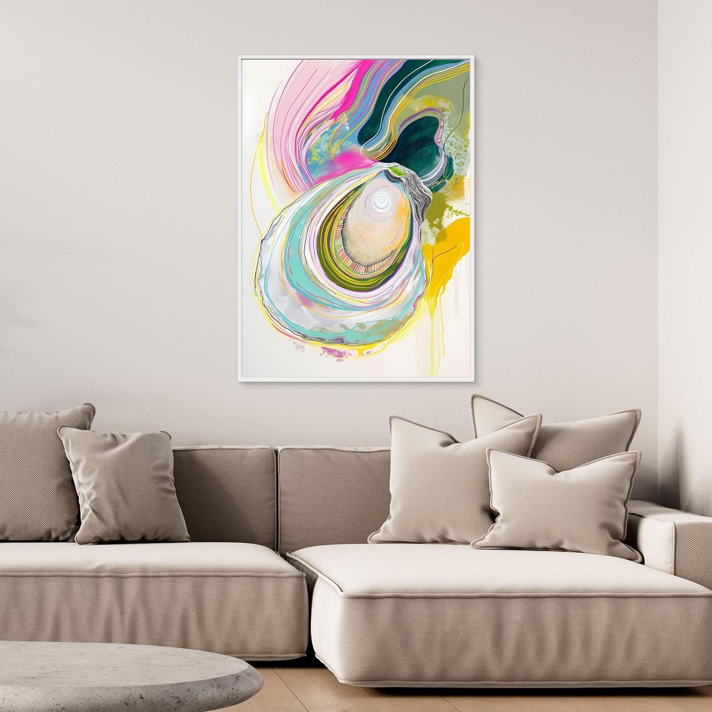 Contemporary Oyster Inspired Abstract Artwork with Flowing Organic Lines