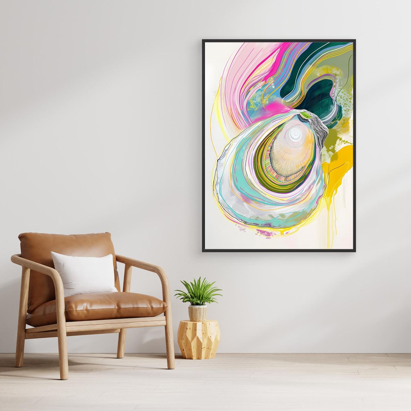 Contemporary Oyster Inspired Abstract Artwork with Flowing Organic Lines