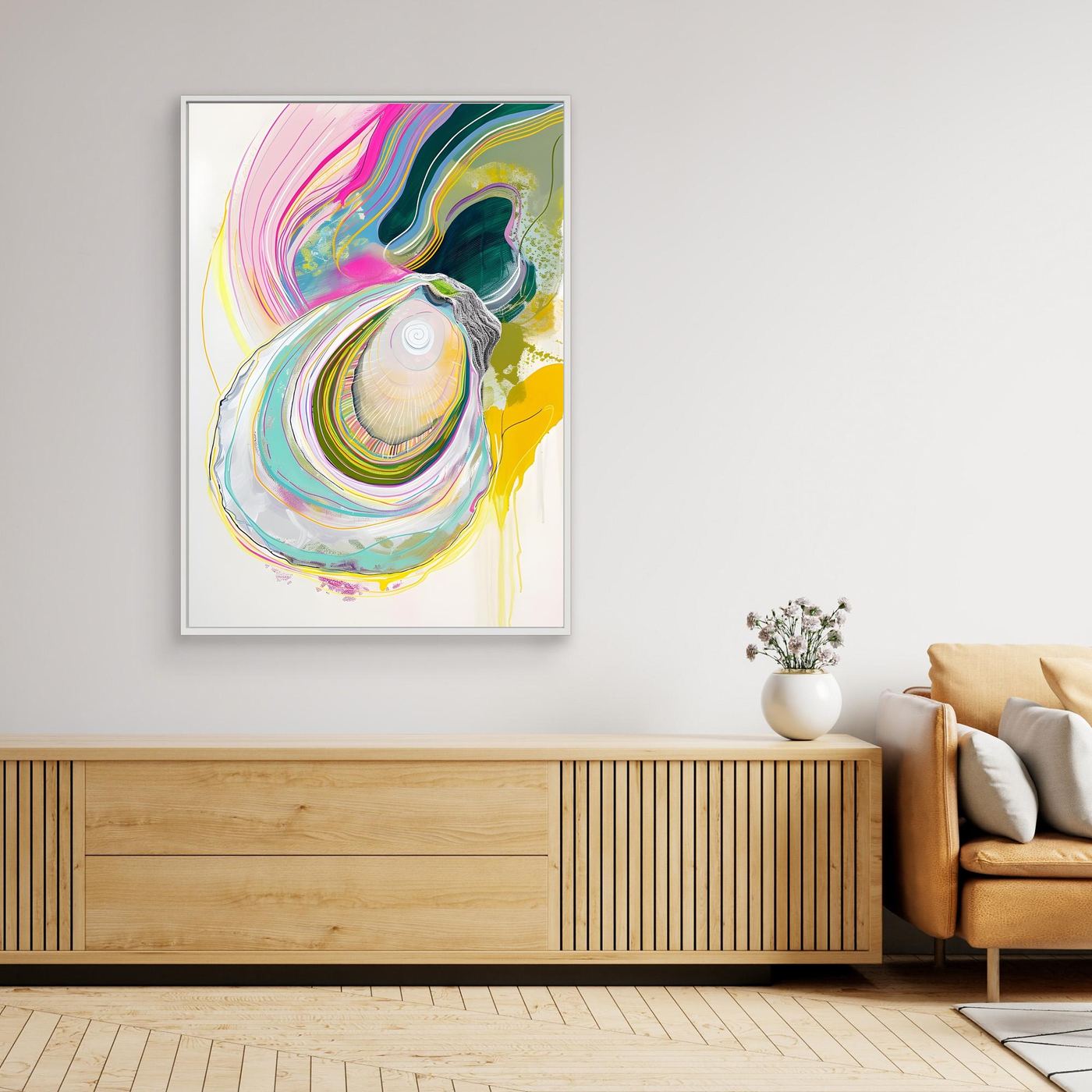 Contemporary Oyster Inspired Abstract Artwork with Flowing Organic Lines