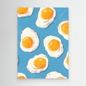 Playful Fried Egg Seamless Pattern on Blue Background