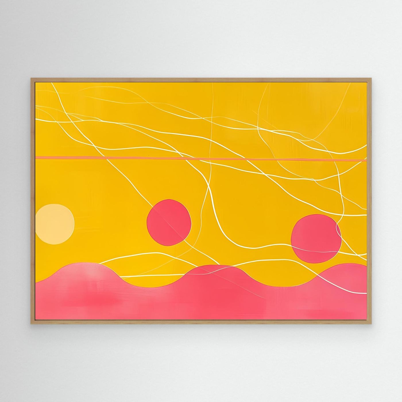 Golden Horizon with Flowing Lines and Pink Abstract Landscape