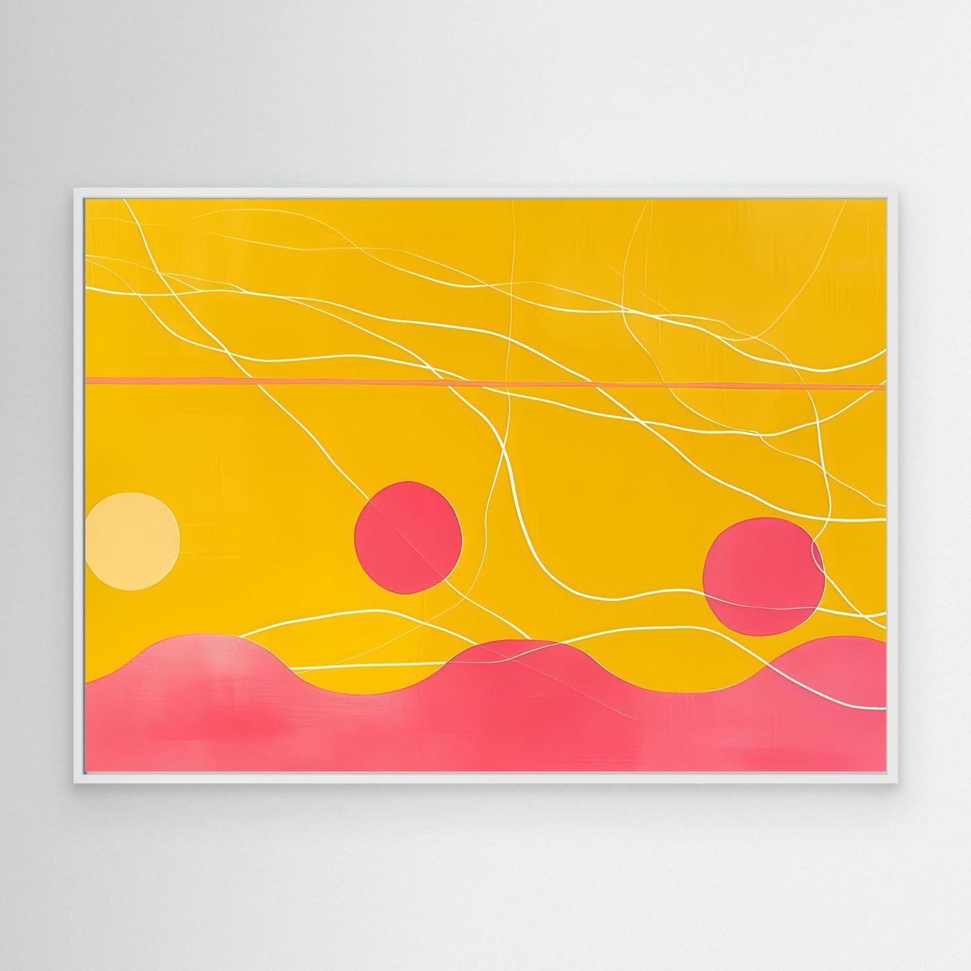 Golden Horizon with Flowing Lines and Pink Abstract Landscape