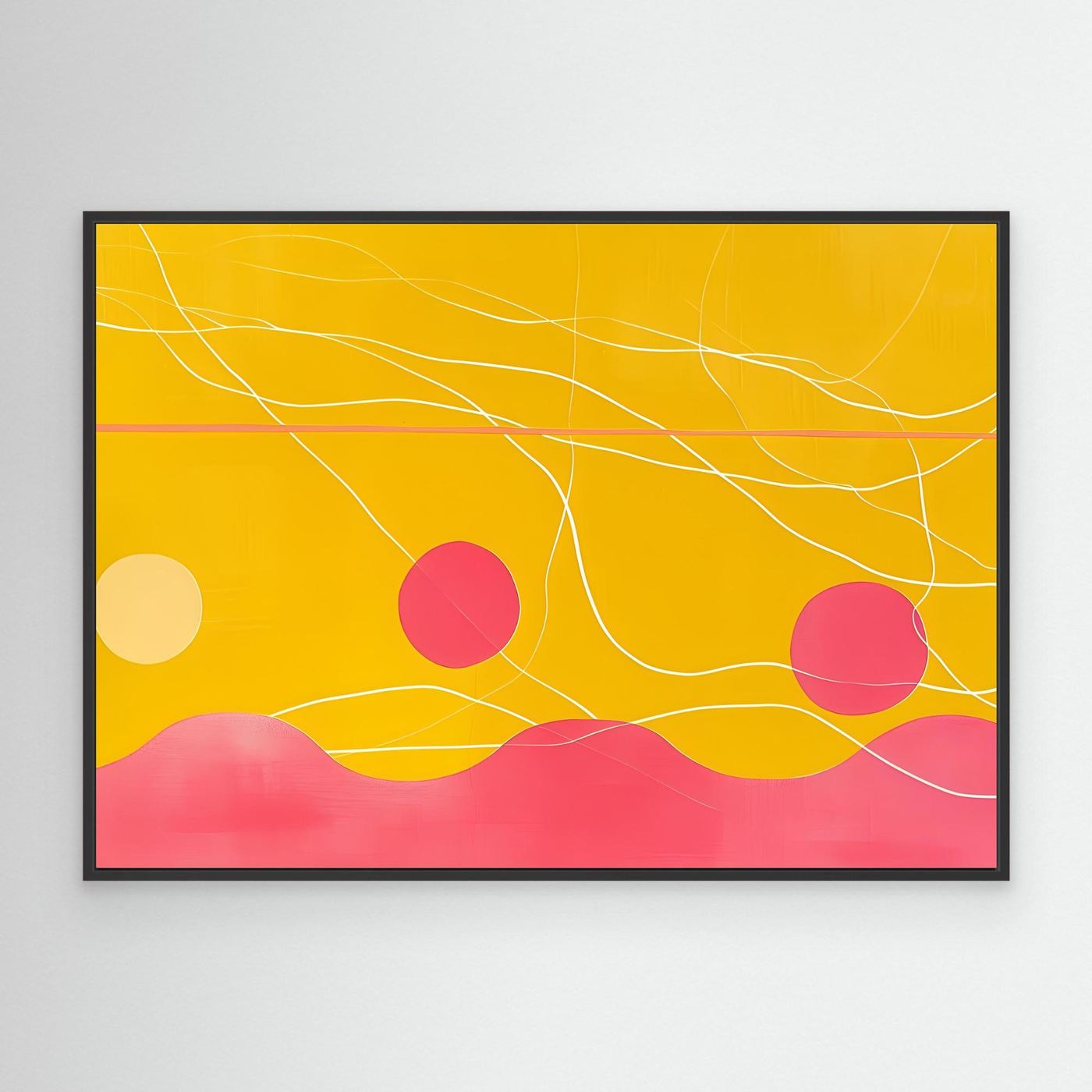Golden Horizon with Flowing Lines and Pink Abstract Landscape