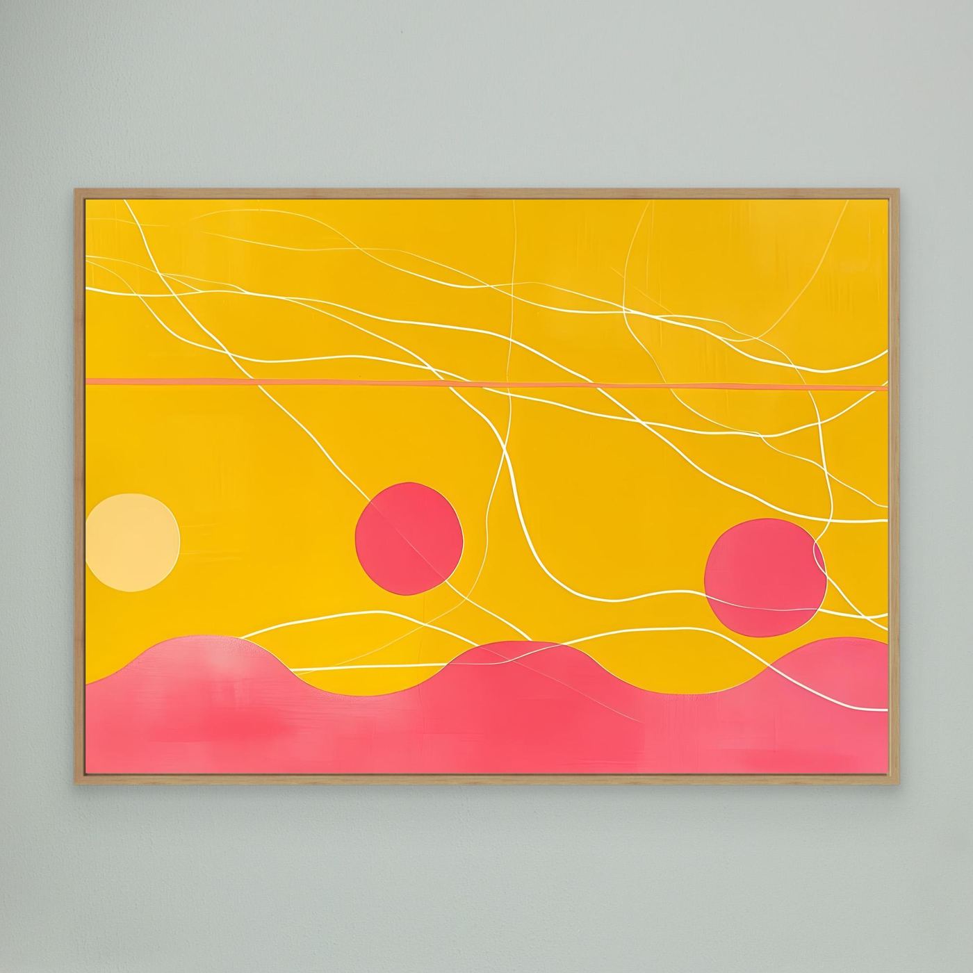 Golden Horizon with Flowing Lines and Pink Abstract Landscape