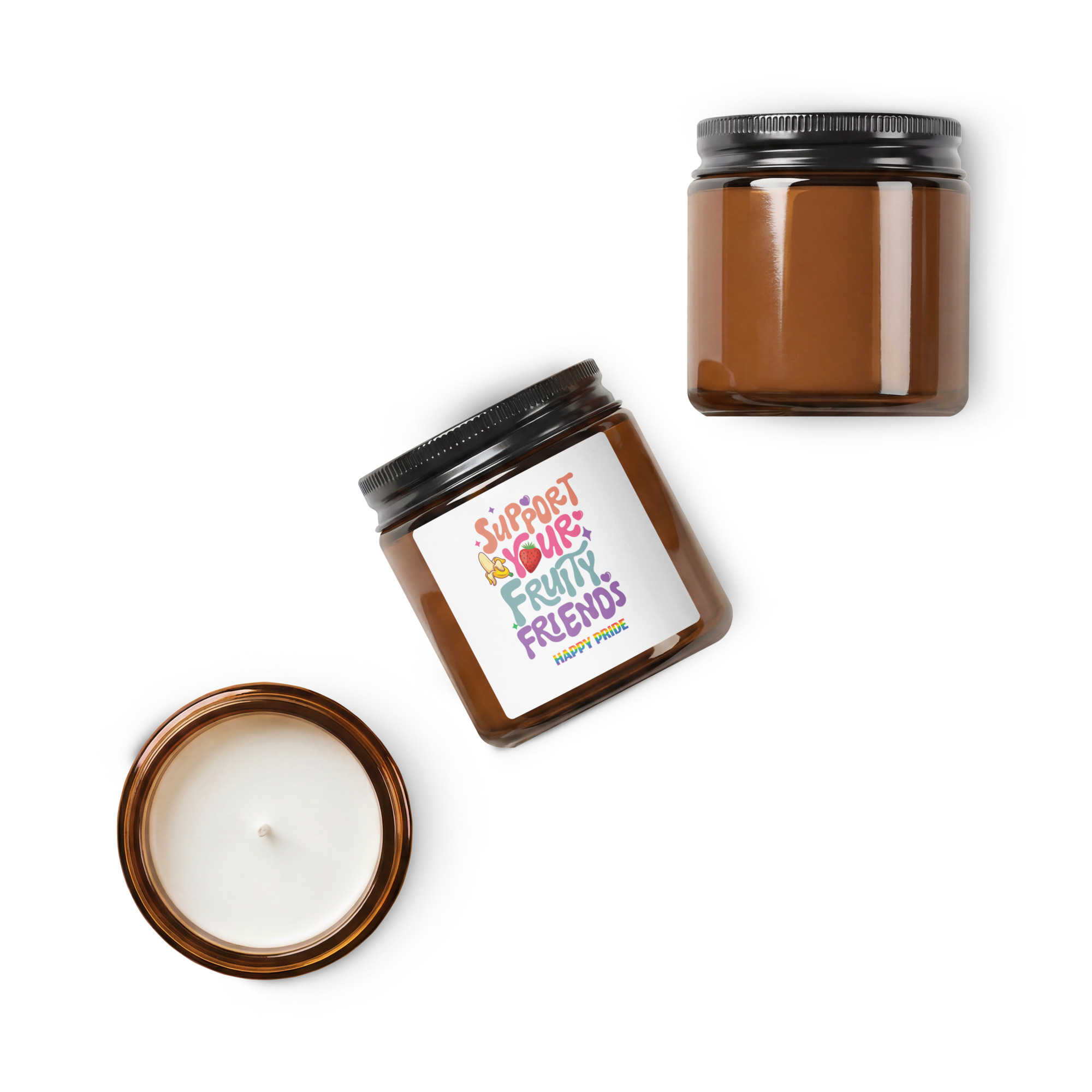 Support Your Fruity Friends Happy Pride Amber jar soy candle