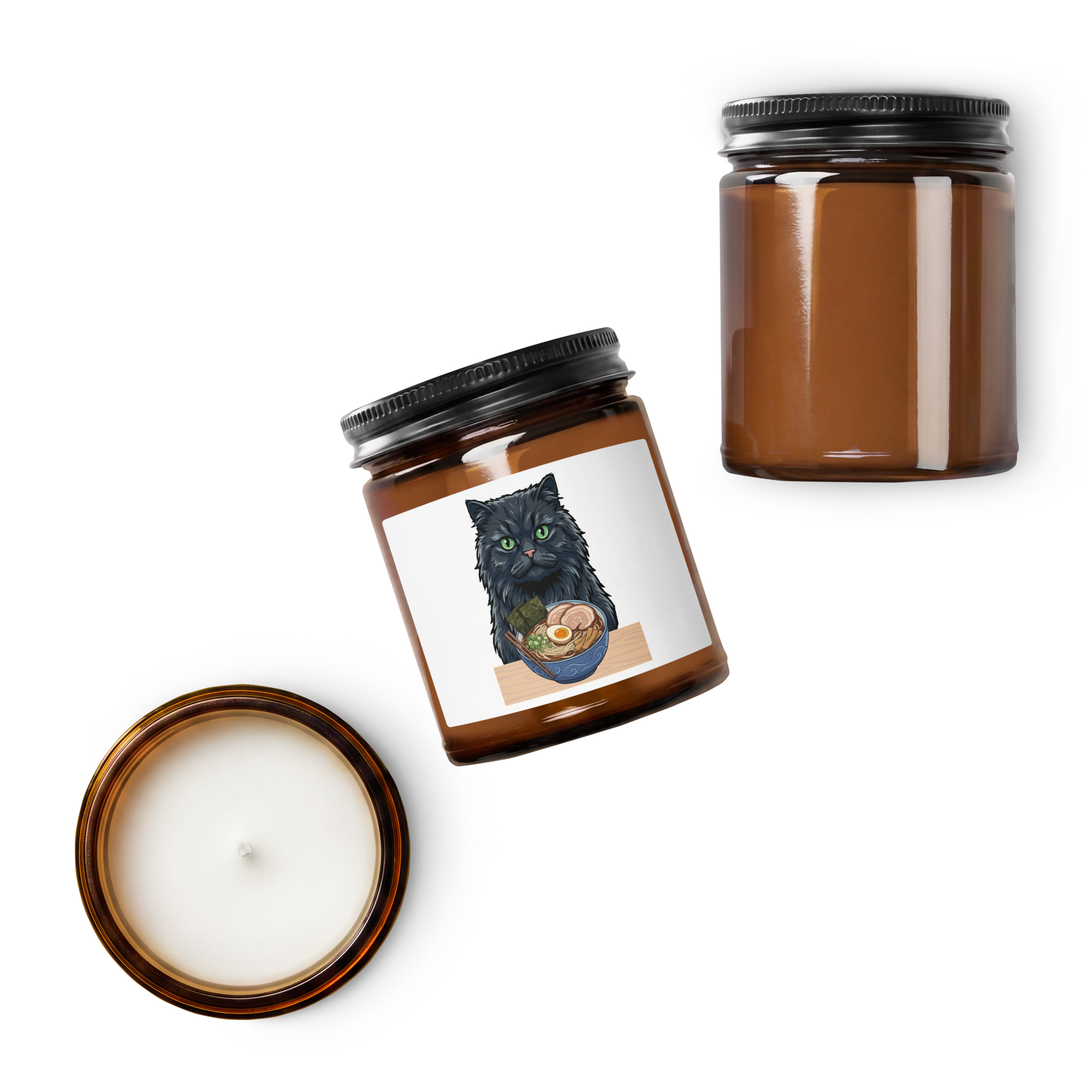 Black Cat Ramen Amber jar soy candle - Image 7
