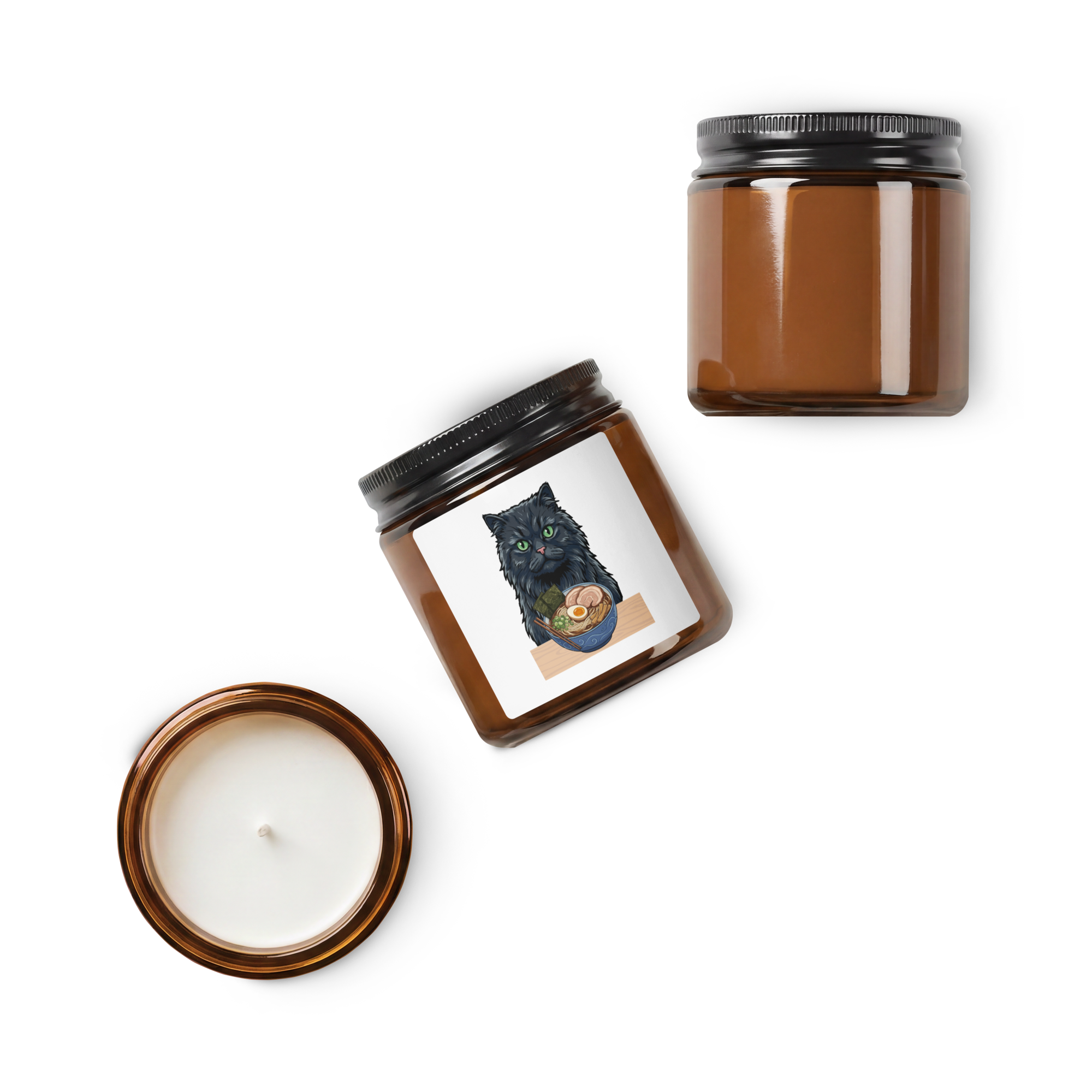 Black Cat Ramen Amber jar soy candle - Image 4