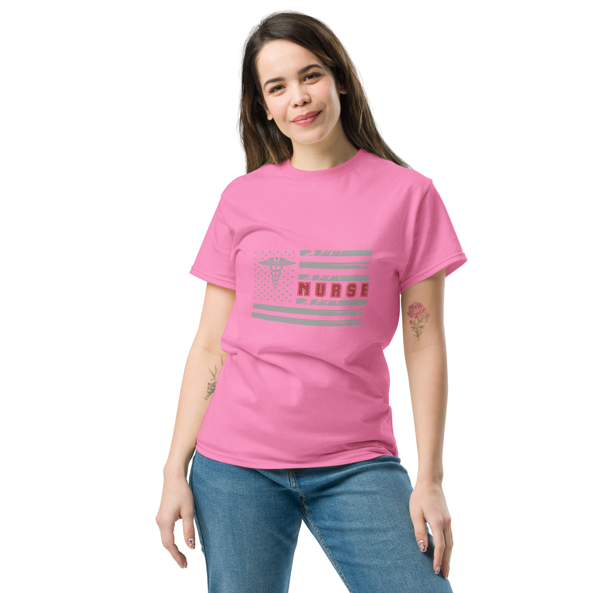 USA Nurse American Flag Healthcare Worker Unisex classic t- shirt - Image 5