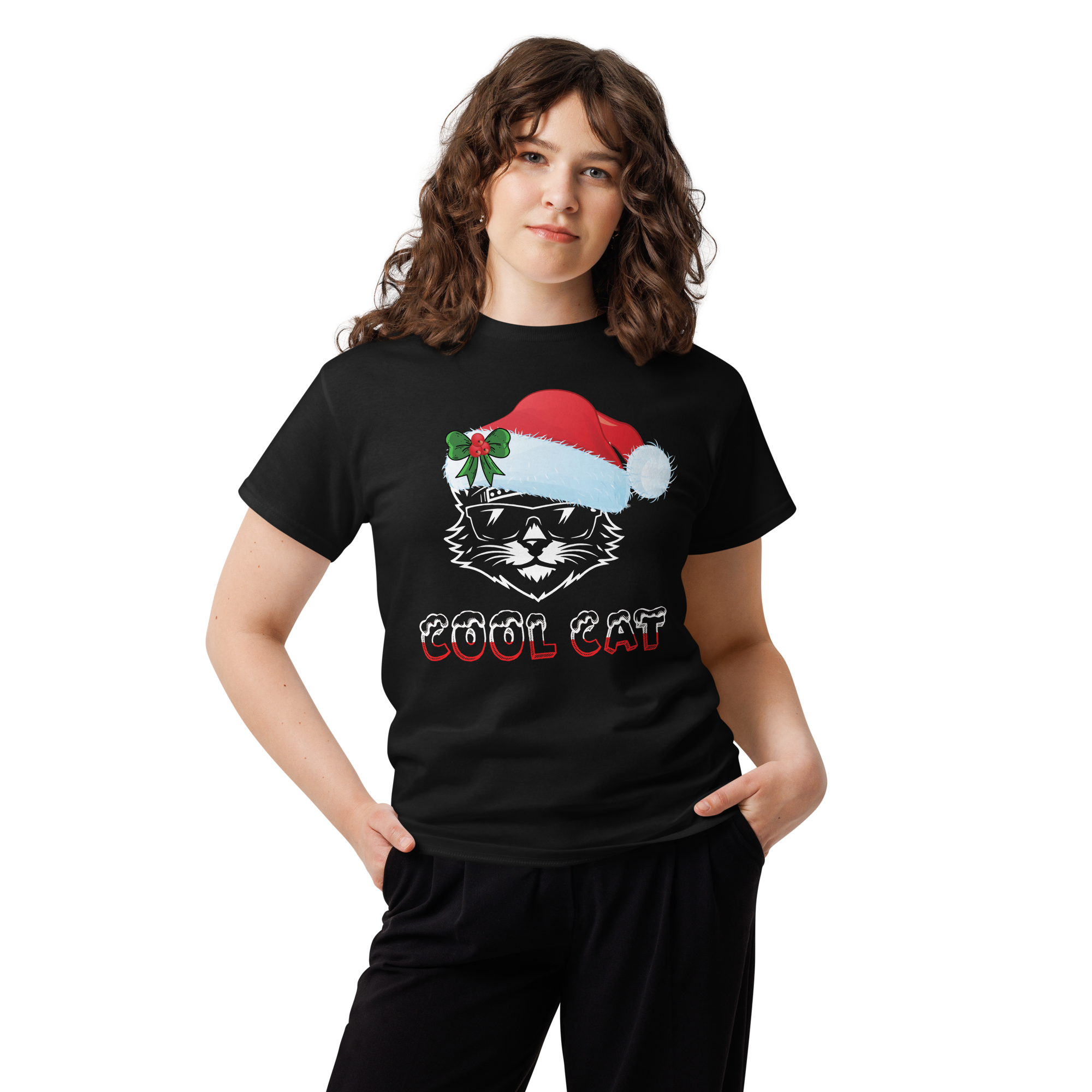 Cool Cat Christmas Santa Hat Unisex classic t-shirt