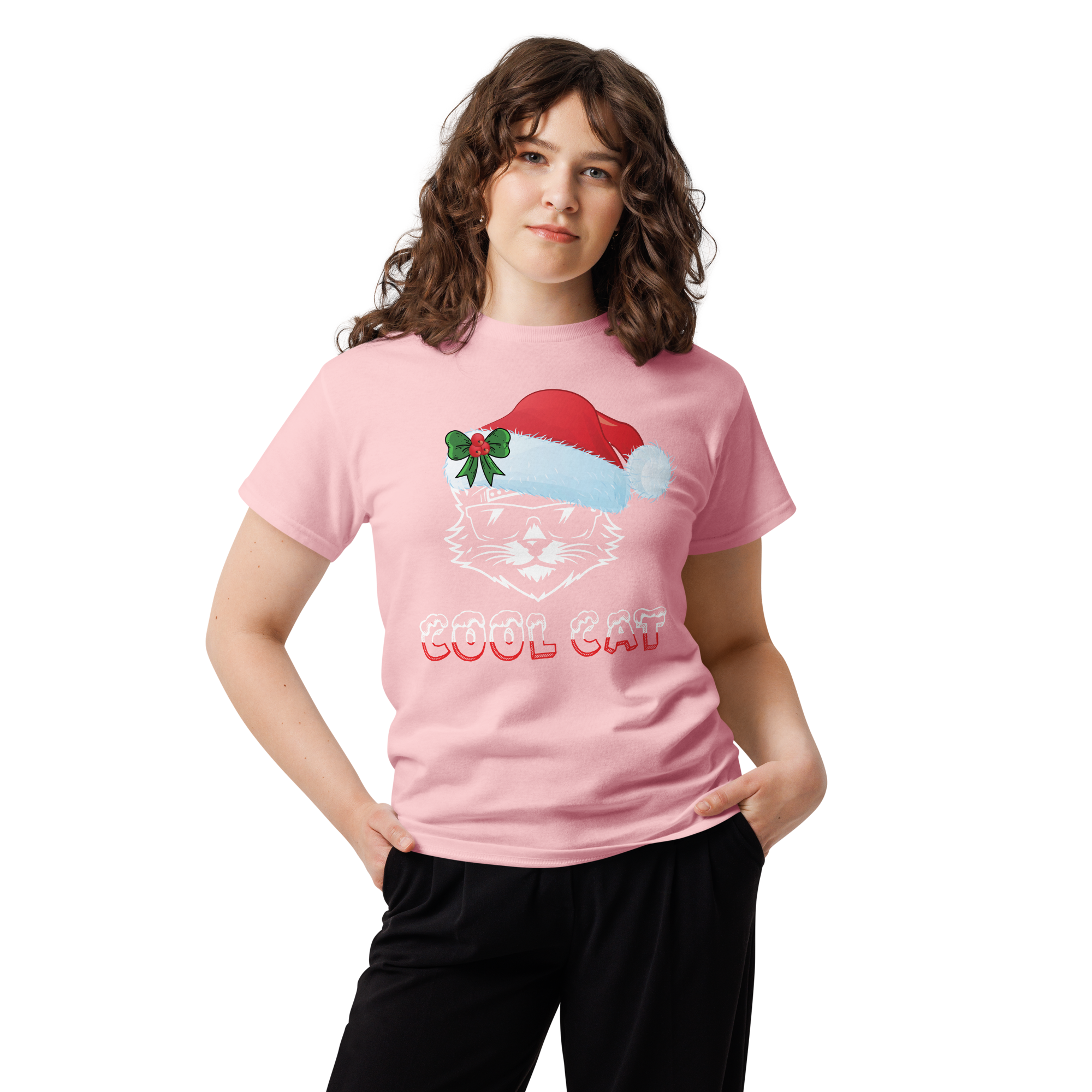 Cool Cat Christmas Santa Hat Unisex classic t-shirt - Image 5