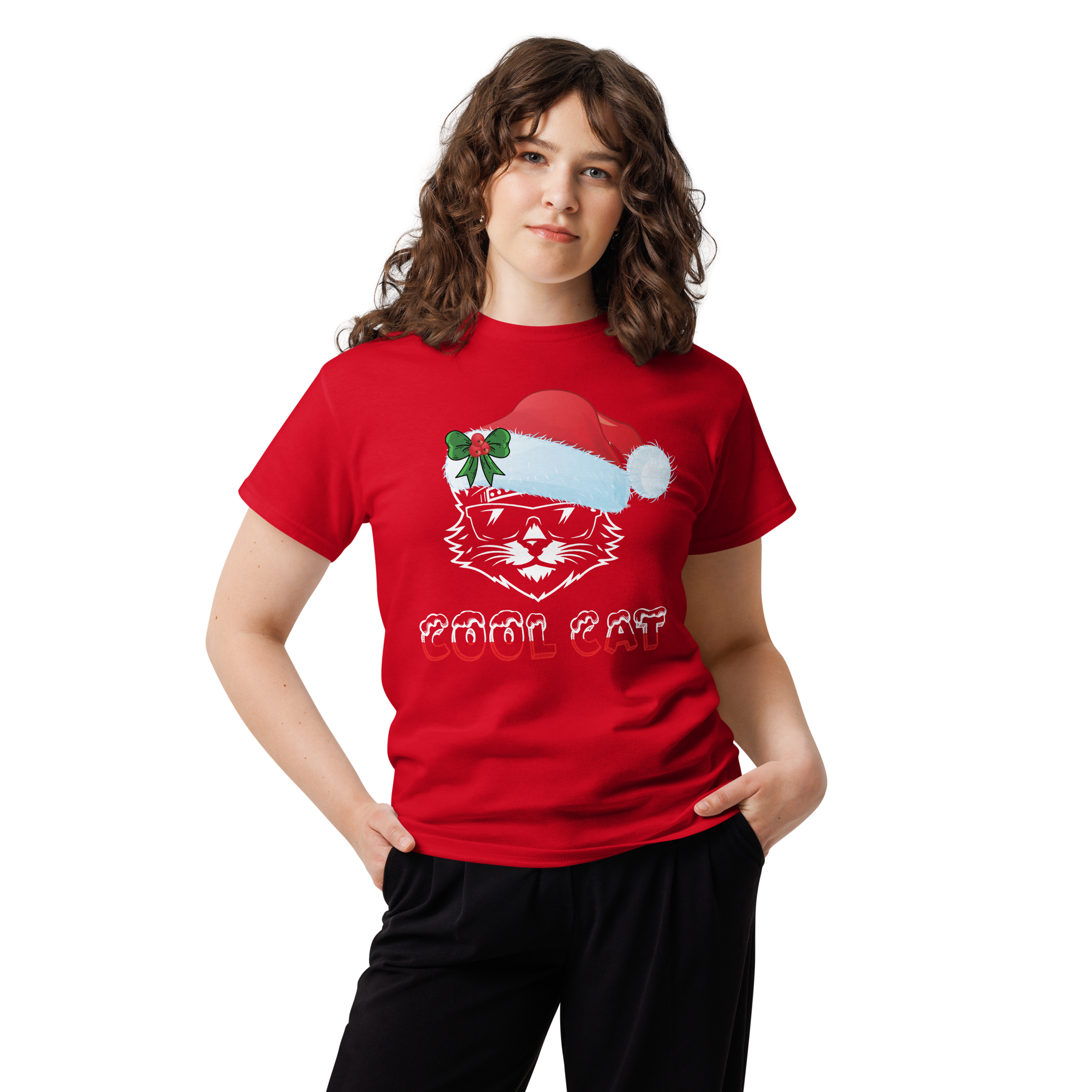 Cool Cat Christmas Santa Hat Unisex classic t-shirt - Image 2