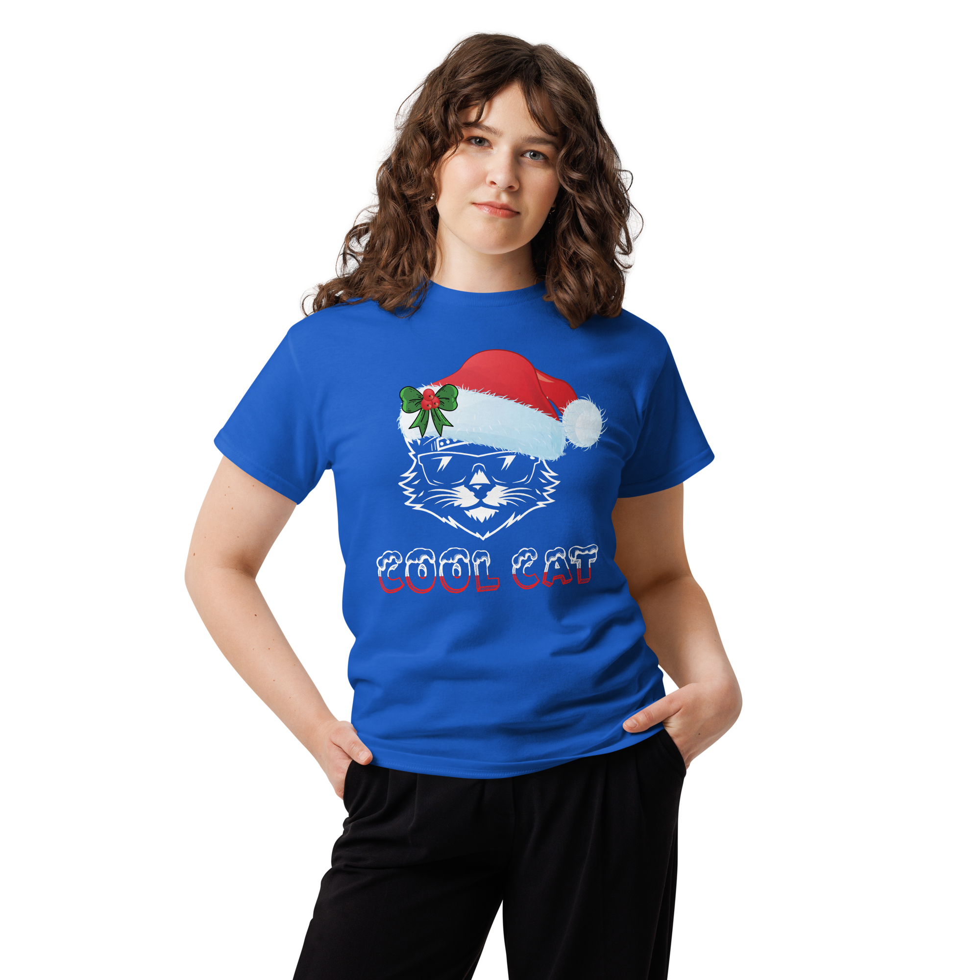 Cool Cat Christmas Santa Hat Unisex classic t-shirt - Image 3