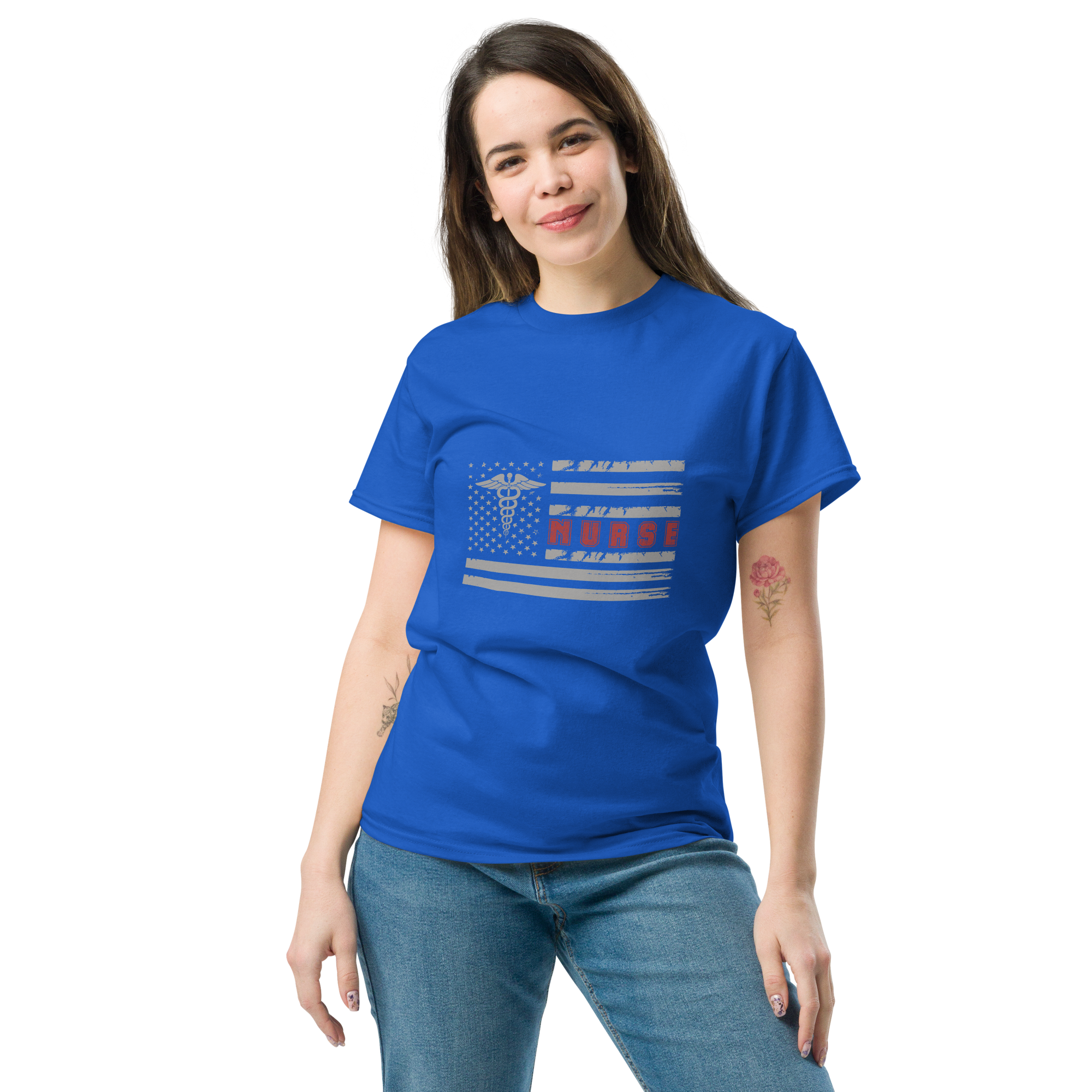 USA Nurse American Flag Healthcare Worker Unisex classic t- shirt - Image 3