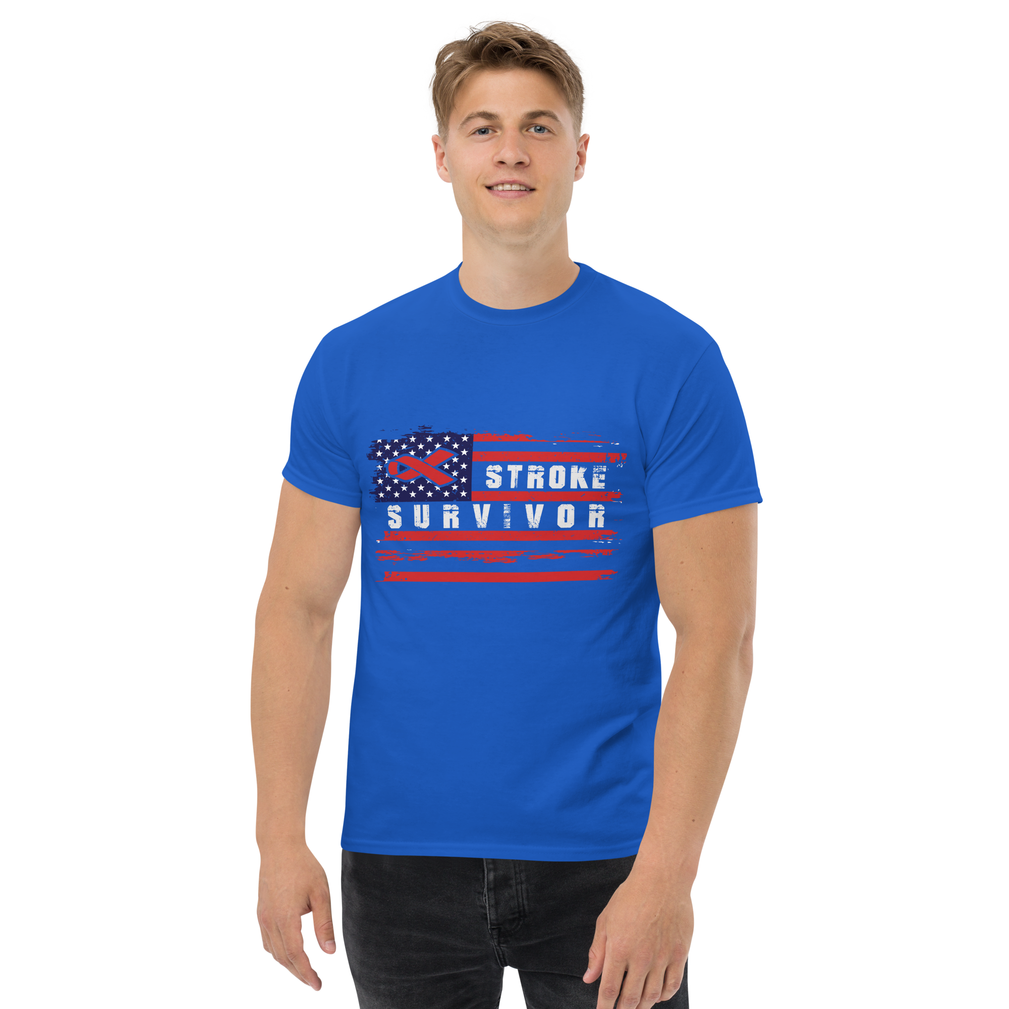 American Flag Stroke Survivor Awareness Unisex classic t- shirt - Image 3