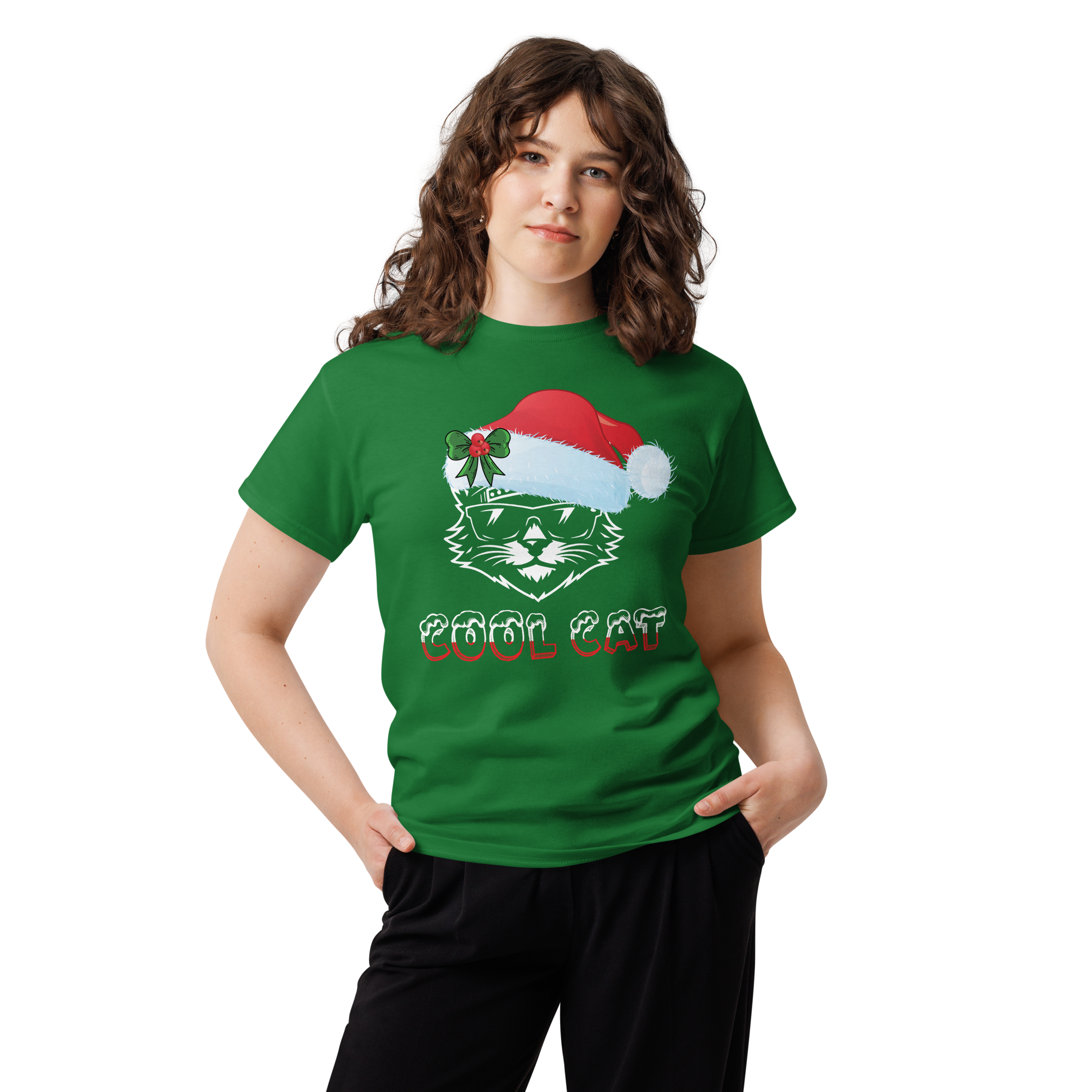 Cool Cat Christmas Santa Hat Unisex classic t-shirt - Image 4