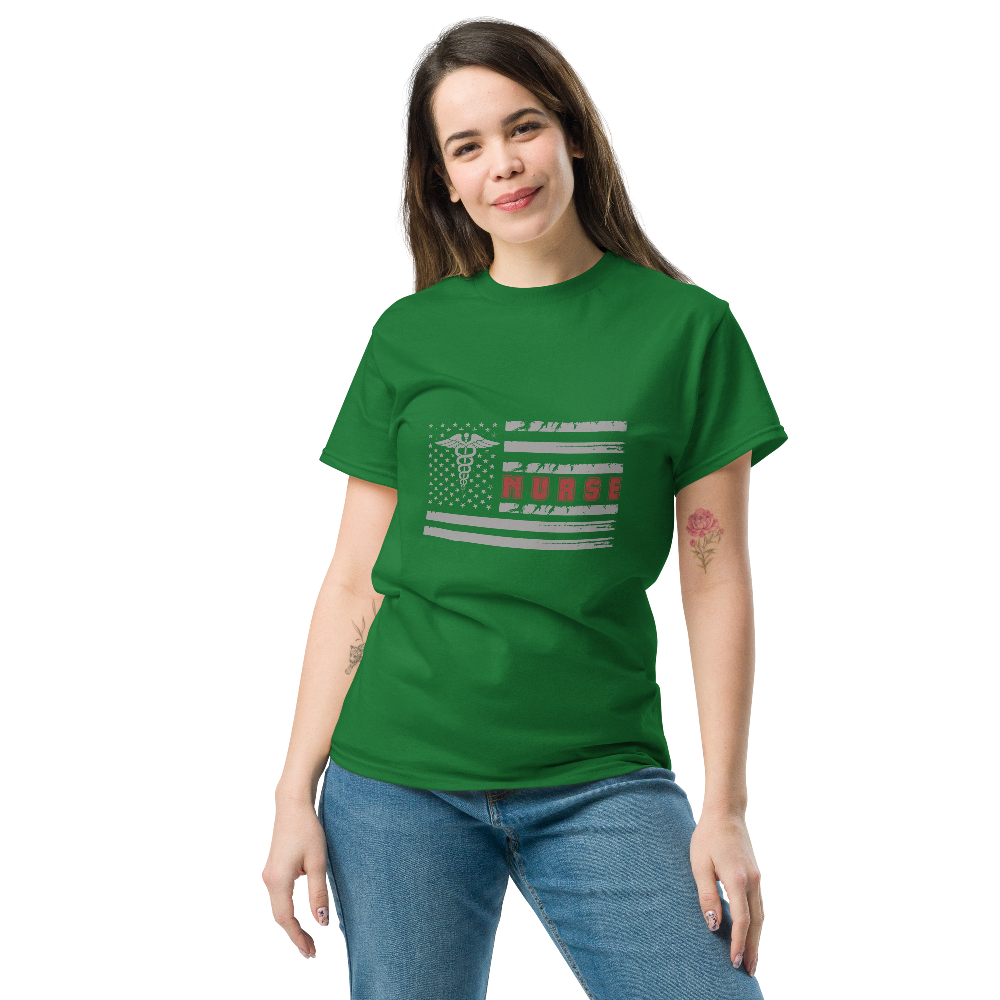 USA Nurse American Flag Healthcare Worker Unisex classic t- shirt - Image 4